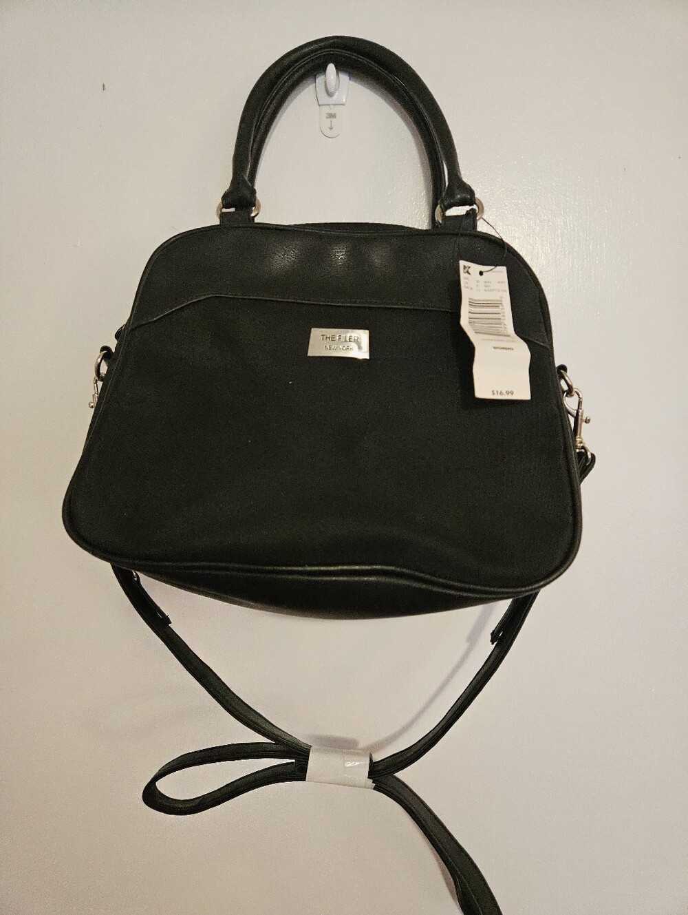 Black Satchel with Top Handles and Detachable Strap